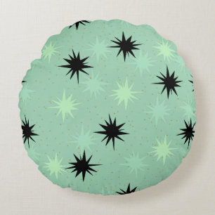 Atomic Jade and Mint Starbursts Round Pillow