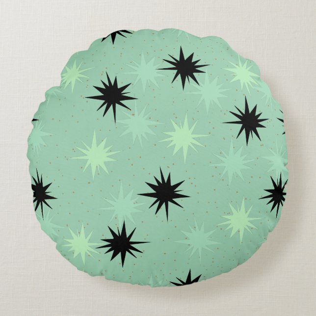 Atomic Jade and Mint Starbursts Round Pillow (Front)