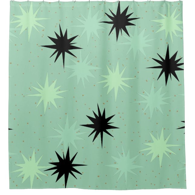Atomic Jade and Mint Starbursts Shower Curtain (Front)