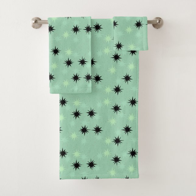 Atomic Jade and Mint Starbursts Towel Set (Insitu)