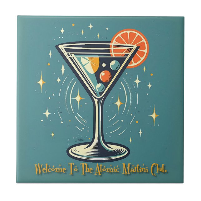 Atomic Martini Club Retro Futuristic Cocktail Tile (Front)