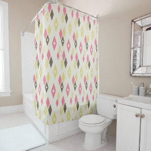 Atomic MCM Diamonds Pattern Pink, Yellow, Green Shower Curtain