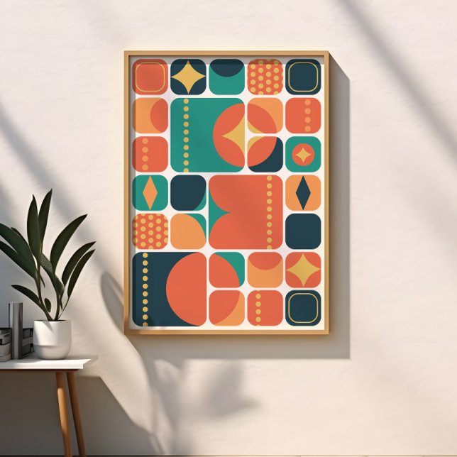 Atomic Mid Century Abstract Charcoal, Teal, Orange Poster (Creator Uploaded)