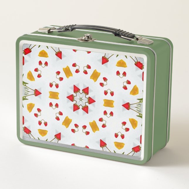 Atomic Mid Century Flower Vintage Metal Lunch Box (Front)