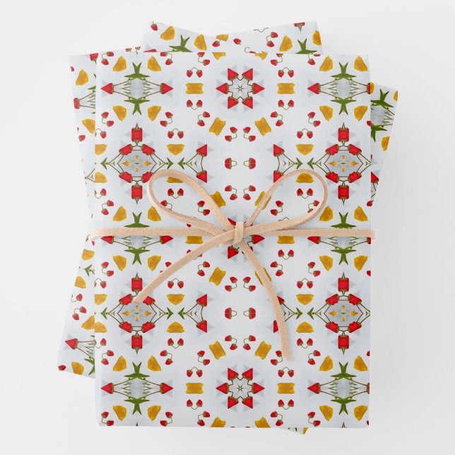 Atomic Mid Century Flower Vintage Wrapping Paper Sheet (In situ)