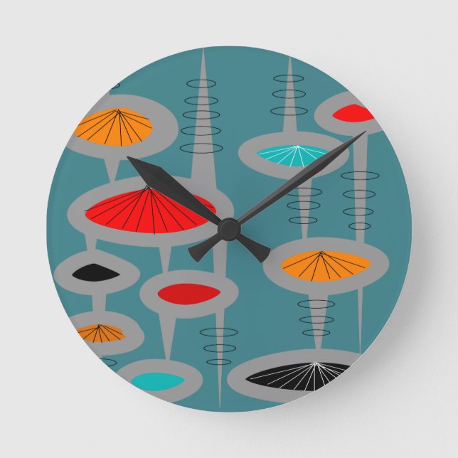 Atomic Mid-Century Inspired Abstract Round Clock (Front)