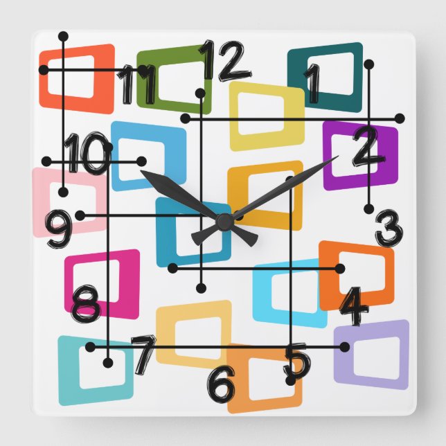 Atomic Mid-Century Modern Square Wall Clock (Front)