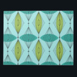 Atomic Ogee and Starbursts Notepad<br><div class="desc">Oh, gee! It’s an Atomic Ogee and Starbursts Notepad! It’s a modern take on a classic pattern (a mid century modern take, to be exact). This design features an aqua background with teal and green oval shapes overlaying black, vertical lines of atomic diamonds and starbursts. This mod product brings everything...</div>