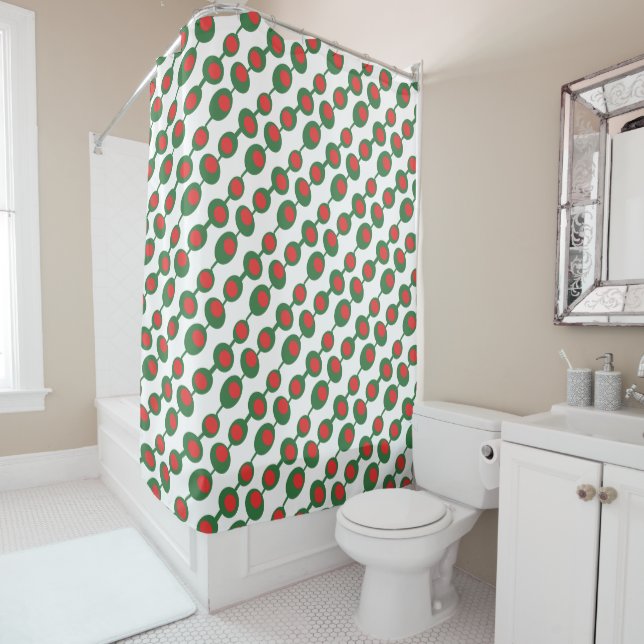 Atomic Olives Mid Century Pattern Shower Curtain (In Situ)