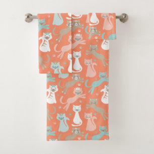 Atomic Orange Cats Bath Towel Set