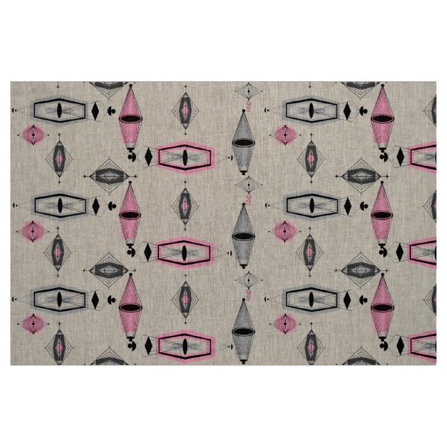 Atomic Pink and Grey Pattern Poplin Fabric (Fat Quarter)