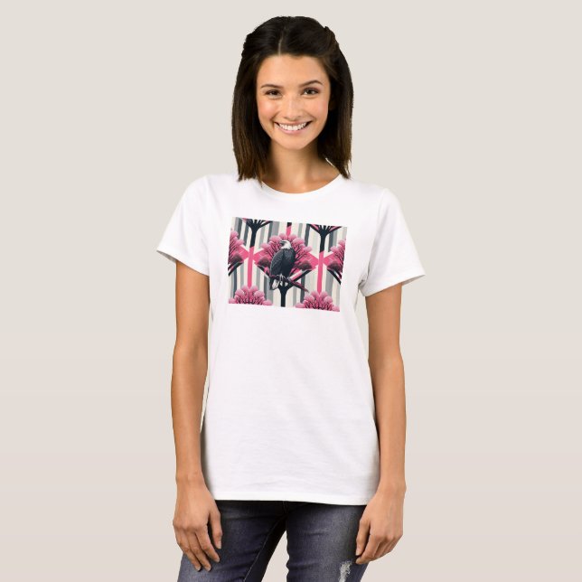 Atomic Pink Grey Eagle Orchard Pattern  T-Shirt (Front Full)