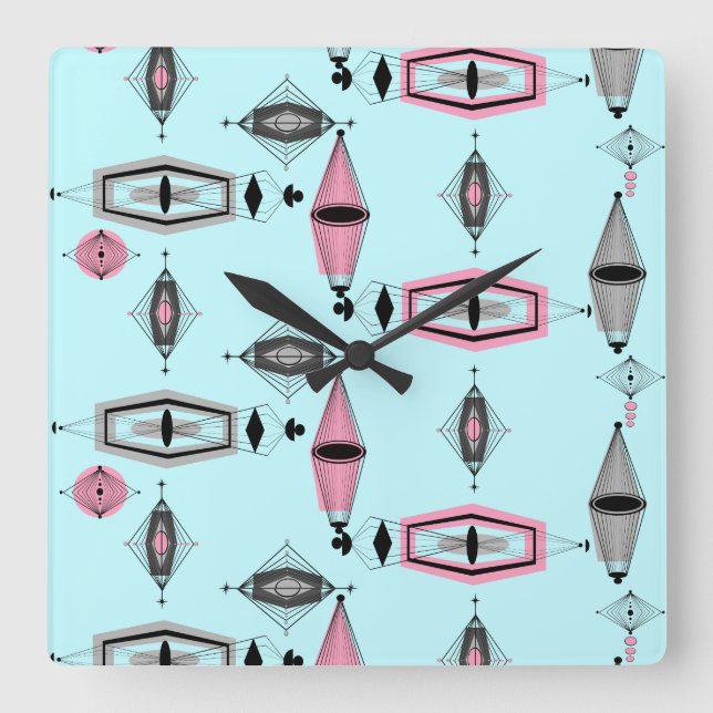Atomic Pink & Grey Pattern Acrylic Clock (Front)