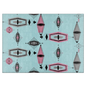 Atomic Pink & Grey Pattern Cutting Board