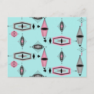 Atomic Pink & Grey Pattern Postcard