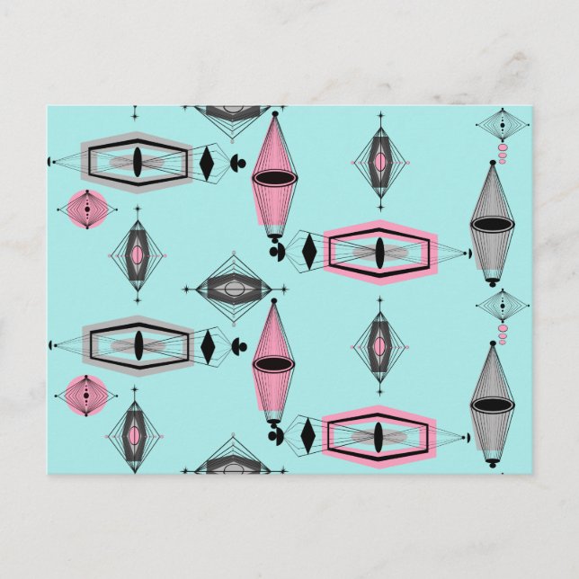 Atomic Pink & Grey Pattern Postcard (Front)