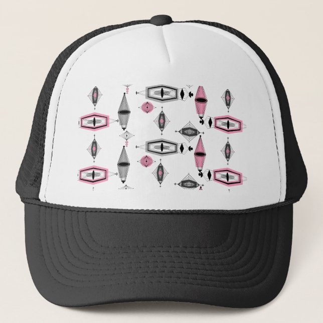 Atomic Pink & Grey Pattern Trucker Hat (Front)