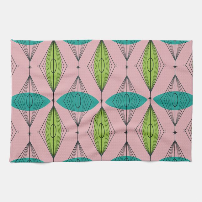 Atomic Pink Ogee and Starbursts Kitchen Towel (Horizontal)