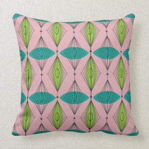 Atomic Pink Ogee and Starbursts Throw Pillow