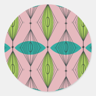 Atomic Pink Ogee & Starburst Round Stickers