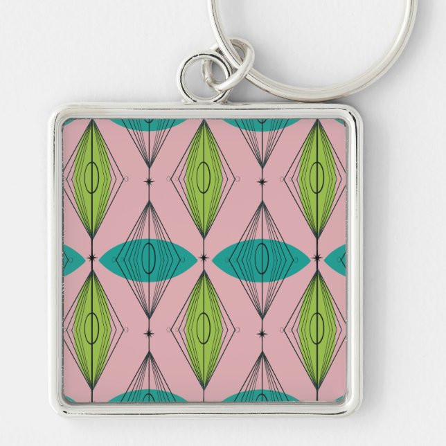 Atomic Pink Ogee & Starburst Square Keychain (Front)