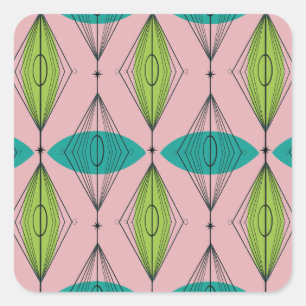 Atomic Pink Ogee & Starburst Square Stickers