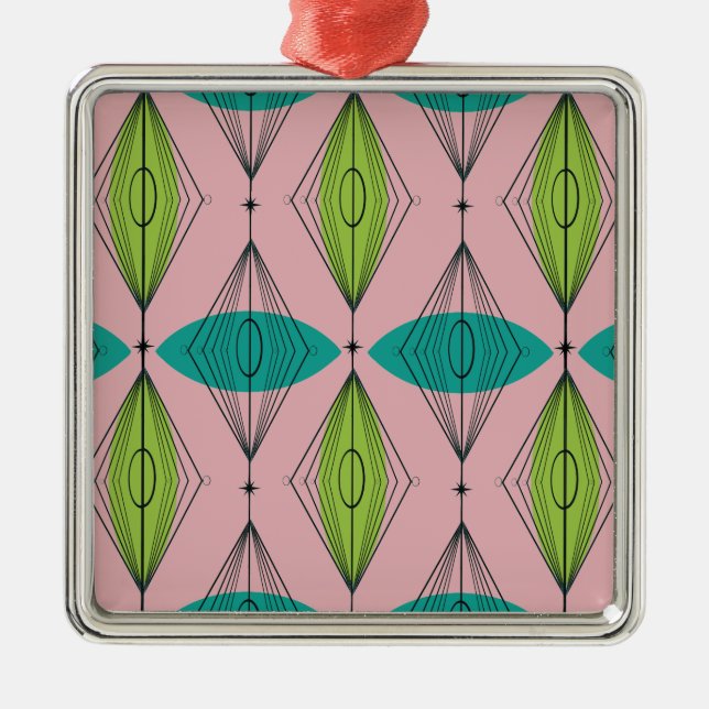 Atomic Pink Ogee & Starbursts Christmas Ornament (Front)