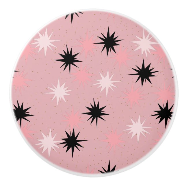 Atomic Pink Starbursts Ceramic Knob (Front)