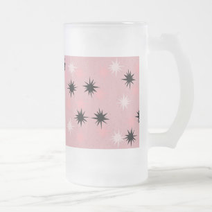 Atomic Pink Starbursts Frosted Glass Mug