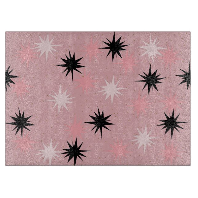 Atomic Pink Starbursts Glass Cutting Board (Front)