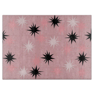 Atomic Pink Starbursts Glass Cutting Board