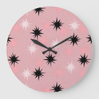 Atomic Pink Starbursts Round Wall Clock