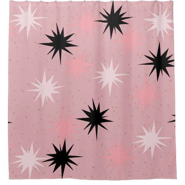 Atomic Pink Starbursts Shower Curtain (Front)