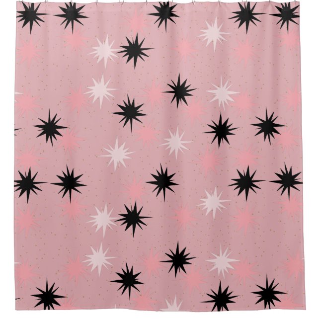 Atomic Pink Starbursts Shower Curtain (Front)