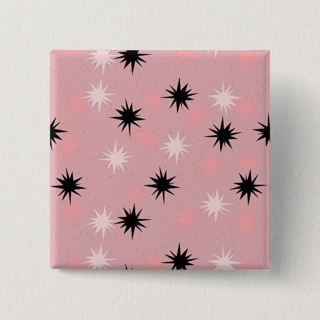 Atomic Pink Starbursts Square Button (Front)