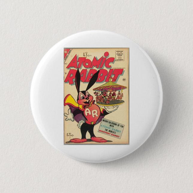 Atomic Rabbit - Superhero - Super Rabbit - Retro 6 Cm Round Badge (Front)