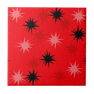 Atomic Red Starbursts Ceramic Tile