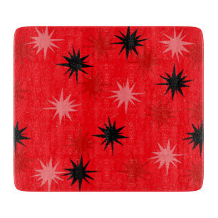 Atomic Red Starbursts Glass Cutting Board