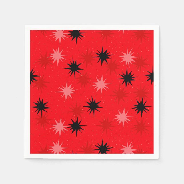 Atomic Red Starbursts Paper Cocktail Napkins (Front)