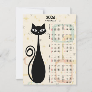 Atomic Retro Black Cat Mid Century 2026 Calendar Postcard
