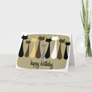 Atomic Retro Cat Happy Birthday Card (Earthtones)