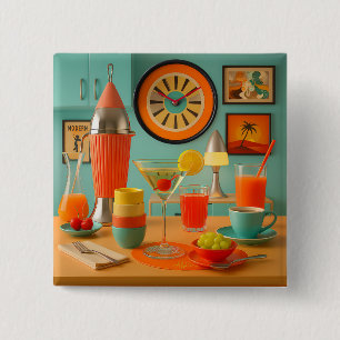Atomic Retro Futuristic Martini Breakfast Bar 15 Cm Square Badge