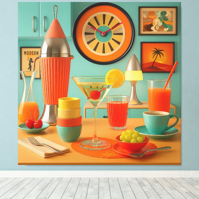 Atomic Retro Futuristic Martini Breakfast Bar Canvas Print (Insitu(Wood Floor))