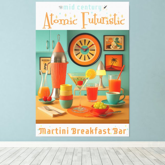 Atomic Retro Futuristic Martini Breakfast Bar Canvas Print (Insitu(Wood Floor))