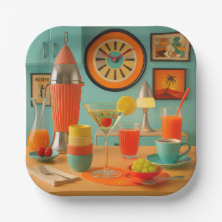 Atomic Retro Futuristic Martini Breakfast Bar Paper Plate