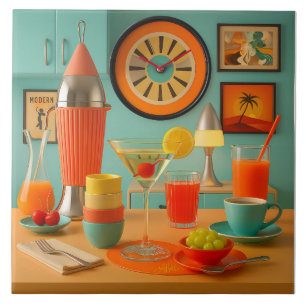 Atomic Retro Futuristic Martini Breakfast Bar Tile