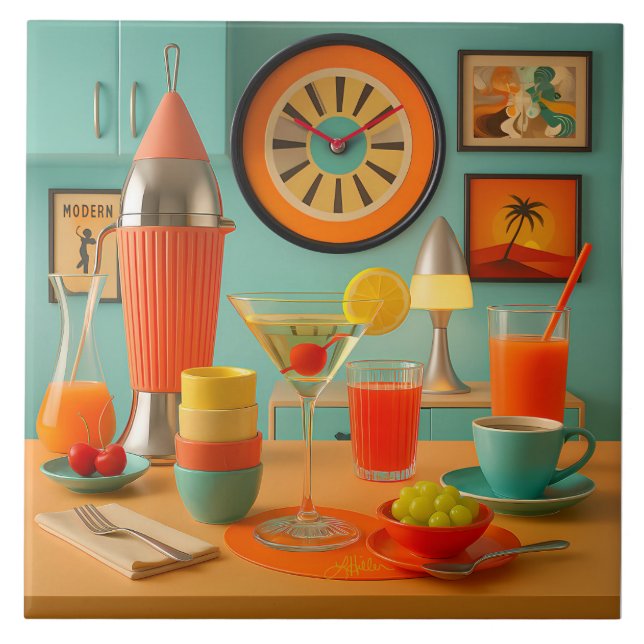 Atomic Retro Futuristic Martini Breakfast Bar Tile (Front)