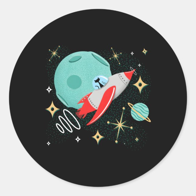 Atomic Rocket Cat Mid-Century Cat Futuristic Space Classic Round Sticker (Front)