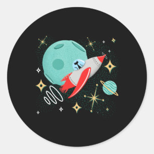 Atomic Rocket Cat Mid-Century Cat Futuristic Space Classic Round Sticker