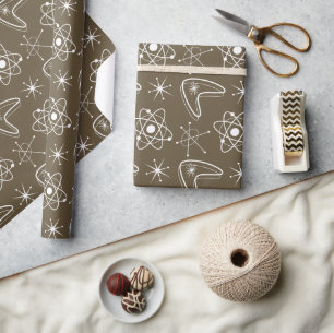 Atomic Shapes MidCentury Modern Christmas MCM Blk Wrapping Paper